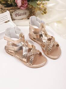 Sandalias planas nuevas para niños 2025, de moda y versátiles, con doble correa de , sandalias para niñas con diseño de cruce