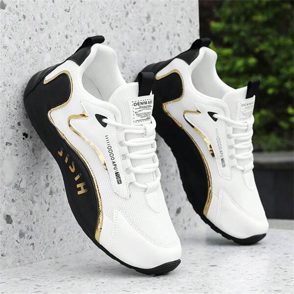Plus Size Men's Breathable Mesh Knit Casual Running Shoes, Lace-Up Comfortable Soft Sole Sport Sneakers, Suitable For Outdoor Jogging, Spring And Summer