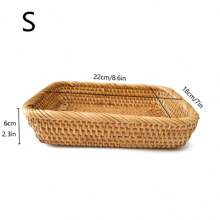 1pc/3pcs Rattan Storage Baskets, Snack & Fruit Organizer Boxes, Woven Rectangular Bread Tray, Home Desktop Countertop Decorative Baskets Valentine Day Sun Travel Cool