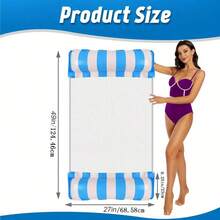 1 pieza de Tumbona inflable para piscina - Cama flotante plegable con rayas, de material de PVC duradero, colores surtidos (rosa, azul y rayas blancas), perfecta para fiestas en la piscina, accesorios de playa y relajación - Multicolor - Ver 4