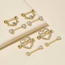 4pcs Heart & Tiny Heart Shaped CZ Stainless Steel Pierced Nipple Rings - Gold - View 5