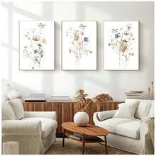 1 pieza Cartel de lienzo con impresión de acuarela de flores y hojas botánicas, para decoración de pared en sala de estar y el hogar, con opción de marco, decoración moderna - Multicolor - Ver 5