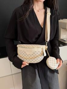 时尚刺绣链条腰包斜挎包，容量大 - 白色 - 查看 3