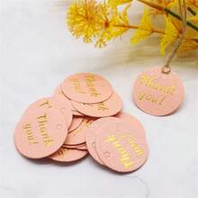 100tag20M Rope Creative Thank You, Handmade Gold Stamping Hanging Tag Circular 3cm Card Party Gift Baking Thank You Package