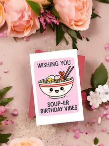 1PC Cute Soup Birthday Card With Envelope – Punny Ramen Bowl Greeting Card For Foodie, Friends & Family – Funny Happy Birthday Party Invite & Kitchen Lover Gift - Multicolor - View 4