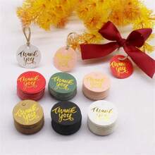 100tag20M Rope Creative Thank You, Handmade Gold Stamping Hanging Tag Circular 3cm Card Party Gift Baking Thank You Package