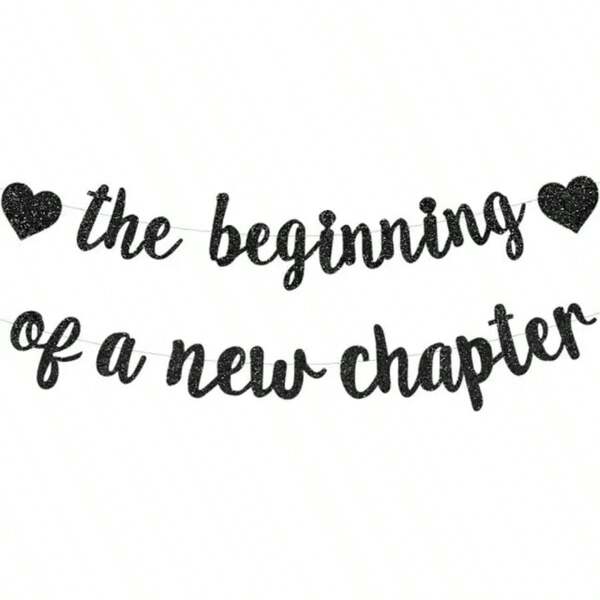 Shiny Banner "The Beginning Of A New Chapter", Paper Farewell Party Decorations, Rose Gold/Gold/Black, Suitable For Graduation, Retirement, Wedding, Engagement, Job Change