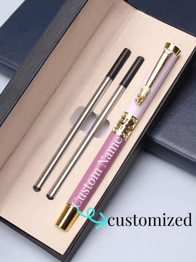 Set de bolígrafo de acero inoxidable personalizado con 2 recambios, ideal para escribir a diario, firmar y como regalo de Navidad, cumpleaños, Día del Padre, Acción de Gracias para amigos, familia, líderes y colegas. Reutilizable, multifuncional, de colores, moderno, rosa fucsia personalizado, único, personalizado. Regalos personalizados de boda, bolígrafos personalizados con nombre, bolígrafos personalizados, regalos personalizados para mujeres/hombres. Regalos ideales para ella, novio, novia, familia, amigos, niños, estudiantes, trabajadores, clientes para el Día del Padre, aniversarios, graduación, bodas, negocios/trabajo/oficina.