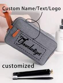 Customized Travel Toiletry Bag, Double Layer Large Capacity Makeup Organizer Pouch, Portable Handbag - Grey - View 1