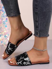 Women's Bohemian Style Low Heel Flat Sandals, Casual Comfy Slippers For Holiday, Vacation And Home Wear, Suitable For All Seasons