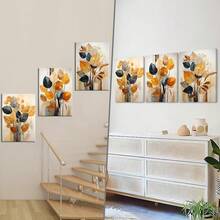 1/3pcs Abstract Leaf Artwork Wall Art Posters, Modern Style Wall Art, Warm Toned Leaves Canvas Wall Art, Contemporary Decorative Paintings, Perfect For Seasonal Decorations Including Spring, Summer, Autumn, And Winter, Ideal For Bedroom, Office, Living Room, Wall Decor, Home And Dorm Decoration, Great Gift For Housewarming, Unframed / Framed ,Wall Art With Frame - Multicolor - View 4