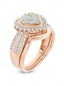 Set de 2 anillos de moda para mujer, anillos de aleación con lustrosa circonita cristalina decorada con corazón, adecuado para el Día de San Valentín, vacaciones, trayecto, citas, fiestas, bodas, compromisos, regalo para esposa, novia, madre, aniversario, Año Nuevo, todas las temporadas