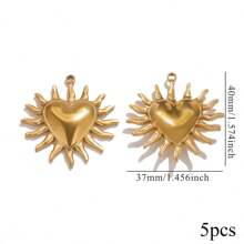 5PCS Stainless Steel Fashion Simple Rose Heart Pendant DIY Necklace Earrings Bracelet Jewelry Making Supplies Suitable For Women Gift