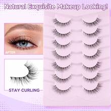 Natural Cat Eye Lashes False Eyelashes Natural 12mm Wispy Eyelashes With Thin Band 3D Volume False Lashes Soft Eye Lashes Pack C Curl Natural Eyelashes Fake Lashes 7 Pair - Short - View 10