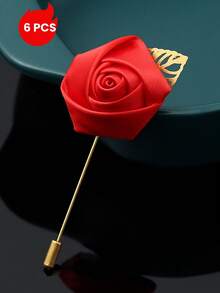 6pcs/Pack Groomsmen Lapel Flower, Silk Rose Brooch For Wedding Bride Bridesmaids, Men's Suit Accessory For Prom - Brooch - View 24
