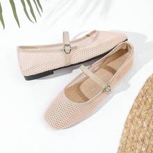 女士网面芭蕾平底鞋，透气休闲方头，时尚舒适软底平底鞋 - 粉紅金色 - 查看 6