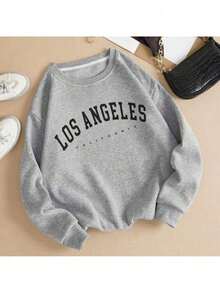 Women's Crew Neck Flannel Sweatshirt Los Angeles City California Various Colors Premium Line Plush Sweatshirt Top - màu đen - Xem 6
