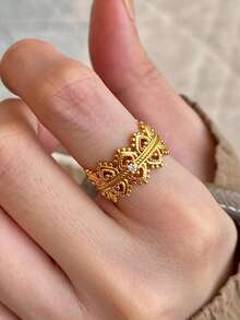 一系列迷人、优雅、个性化、经典、复古风格、微镶嵌锆石、18K 镀金铜女士开口戒指，适合婚礼、周年纪念、节日、派对、生日、礼物、工作、日常佩戴、女士珠宝配饰