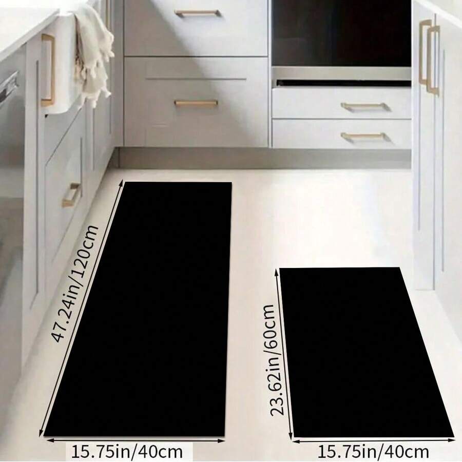 Moderner einfarbiger rutschfester Gummi-Rücken Läufer im traditionellen Design, geeignet für Flur, Küche, Schlafzimmer, Wohnzimmer, Eingang, Balkon, Heimdekoration, Fleckenschutz, Café, Bar, Feiertage, Party, Schlafzimmerteppich, Badematte, Raumdekoration, Küchendekoration, Schwarz