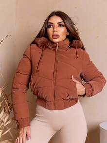 Women Down Coats - 駝色 - 查看 5