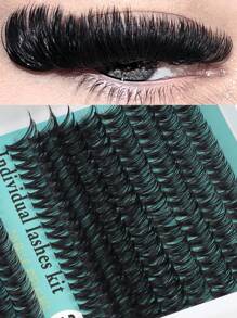 Kit de pestañas postizas rizadas y esponjosas con rizado D, 30D+40D+50D+60D+80D, 320 racimos de pestañas de estilo mixto de 10-18mm, set de pestañas dramático para principiantes, reutilizable con pegamento, incluye pincel para pestañas, pinzas y herramientas aplicadoras, ligero, portátil, pestañas listas para exterior
