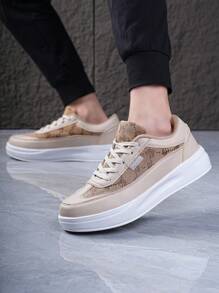 Zapatillas deportivas para niños, zapatillas casuales elegantes y atractivas para niños, zapatos de cordones para niños, zapatos de monopatín, zapatillas de tablero para niños, zapatos callejeros personalizados para niños con bloqueo de color, zapatillas gruesas de suela gruesa, resistentes al desgaste, transpirables, cómodas para correr al aire libre, zapatos deportivos retro para adolescentes, zapatos casuales de cordones marrones para jóvenes