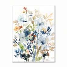 1 pieza Cartel de lienzo con impresión de acuarela de flores y hojas botánicas, para decoración de pared en sala de estar y el hogar, con opción de marco, decoración moderna - Multicolor - Ver 44