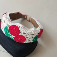 1pc Daisy & Cherry Knitted Wide-Brimmed Hair Hoop, Headband For Top Of Head Hair Styling, Adult Hair Accessory