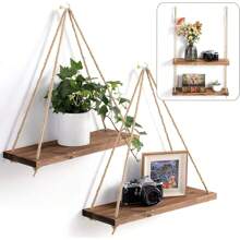 Étagère suspendue en corde rustique, étagères suspendues murales, étagères flottantes suspendues en corde, étagères rustiques de style fermier boho, étagères suspendues, décoration murale de style boho, pour la salle de bain, le salon