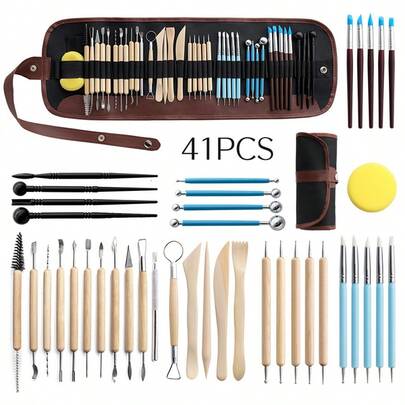 41pcs Ceramic Art Pottery Tool Kit, Clay Sculpting Tools For DIY Handmade Pottery
