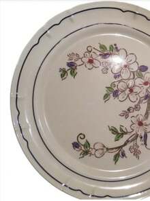 Pack Of 6 Extended Round Plates, Floral Melamine - Beige - View 2