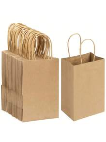 10pcs Brown Kraft Paper Bags With Handles-100% Takeaway Bags For Businesses, Retail, Grocery, BoutiqueSupplies, Parcel, Packaging, And Home Kitchen Ltems - Durable