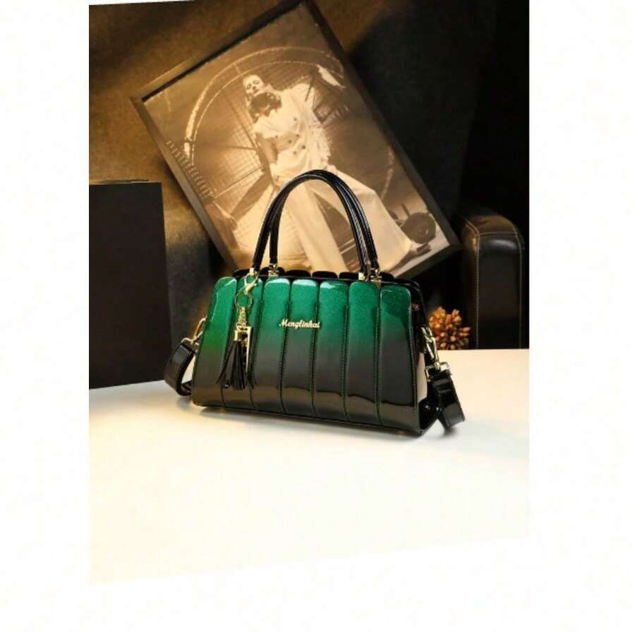 Individualized Splicing Women's Bag Single Shoulder Cross-Body Handbag Patent Leather Atmospheric All-Matching Bag - Dark Green - View 1
