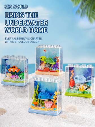 Micro Particle Potted Ocean Building Blocks With Display Cover, DIY Colorful Ocean Series Building Blocks, Birthday Gift, Father's Day Gift, Mother's Day Gift, Teacher's Day Gift, Holiday Gift, Wedding Gift, Wedding Decoration, Graduation Gift, Valentine's Day Gift, Spring/Summer Decoration