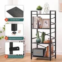 4 Tier Bookshelf - Small Book Shelf Industrial Bookcase, Narrow Book Book Storage Organizer CD/Movie/Book, Bookshelves Bedroom Office Living Room-Cll - Grey - View 4