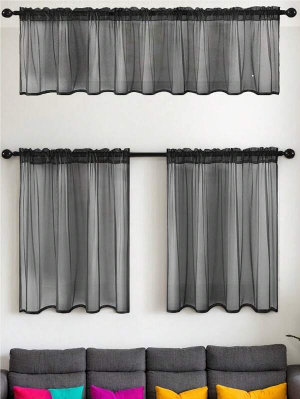 1pc Elegant Decorative Minimalist Semi-Sheer Solid Color Tulle Short Curtain For Kitchen, Living Room, Bedroom, Cabinet, Room Divider (Choose Appropriate Size When Purchasing)