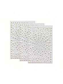 Conjunto com 3 peças, total de 975 peças de adesivos de pérola branca e strass com diamantes, 3 mm, 4 mm, 5 mm e 6 mm, adesivo de pérola e diamante em plástico ABS, enfeite 3D para maquiagem, cabelo, rosto, unhas, acessórios, presentes, material escolar, volta às aulas