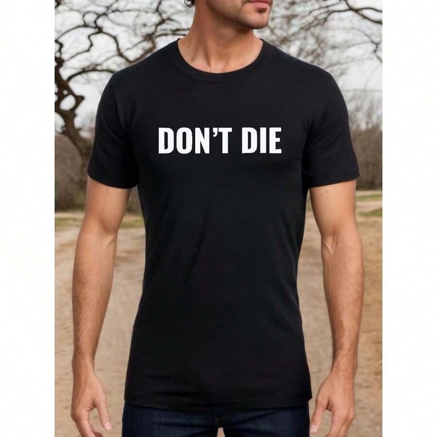 [Comfortable] Blueprint Bryan Johnson "Don't Die" Graphic T-Shirt, 100% Cotton Crew Neck Tee, Casual All-Season Knit Fabric Top With Applique Detail, Regular Fit - 180gsm - 黑色 - 查看 1