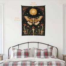 1 pezzo Arazzo in poliestere con farfalla, sole, funghi, fiori e stelle per decorazione domestica, stile bohémien per soggiorno, camera da letto o dorm, grande opera d'arte decorativa, coperta morbida e leggera, colori vibranti
