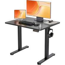 Electric Standing Desk, Adjustable Height Stand Up Desk, 24x48 Inches Sit Stand Home Office Desk With Splice Board, Black Frame/Rustic Brown Top - Black - View 1
