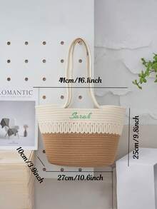 1pc Customized Embroidered Woven Beach Basket Bag For Women, Fashion Versatile Shoulder Tote Bag, Suitable For Beach Trip, Everyday Use, Gifts For Family, Friends, Mother, Partner, Great For Mother's Day, Valentine's Day, Nurses Day, Teacher's Day, Christmas, Birthday, School Supplies, For Teacher, For Boys And Girls, For Teenagers, Junior High School Students, Middle School Students, High School Senior High School Students, College Students, University Students, Freshman, Sophomore, Underclassmen - Multicolor - View 3