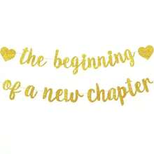 Pancarta brillante "El comienzo de un nuevo capítulo", decoraciones para la fiesta de despedida de papel, rosa dorado/dorado/negro, adecuado para graduación, retiro, boda, compromiso, cambio de empleo - Multicolor - Ver 6