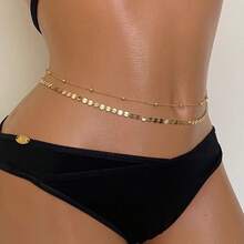 1pc Women Elegant Minimalist Oval Crystal Rhinestone Decorated Waist Chain, Fashion Waist Belt Perfect For Sexy Vacation Pearl Bra Decoration - B - View 2