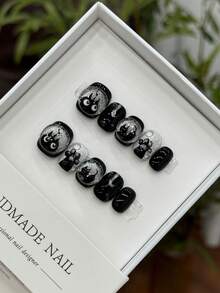 全新夏季黑色可爱猫咪图案手工按压式美甲用品按压式美甲 - 黑色 - 查看 1