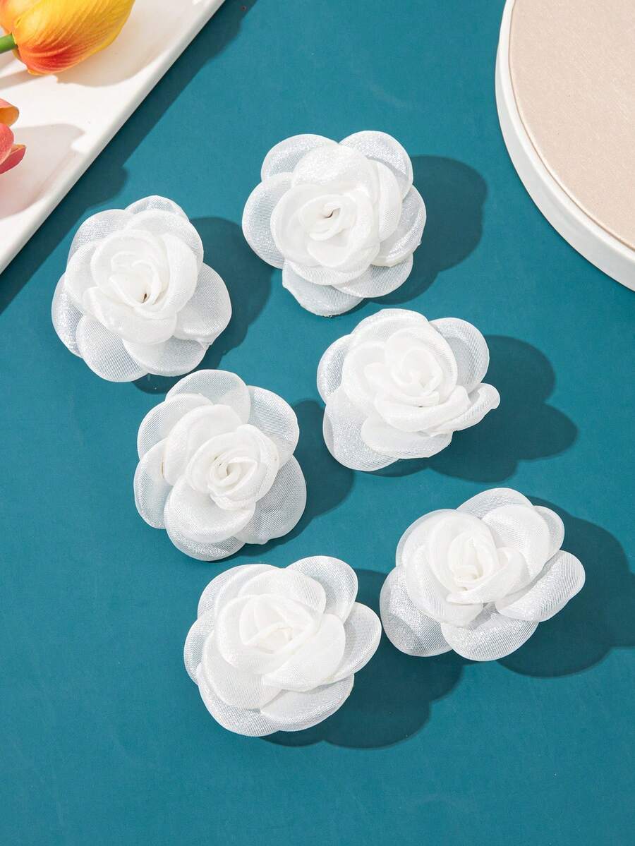 6pcs Lovely Rose Flower Hair Clips, Suitable For Daily Wear And Vacation Outfits - White - View 1
