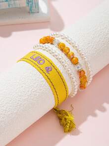 4pcs/Set Girls' 12 Zodiac Beaded Pearl Bracelet Set