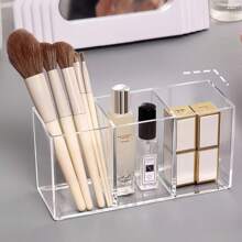 1pc Acrylic Storage Tray With 3 Compartments, Transparent Plastic Cutlery/Stationery Holder, For Organizing Cutlery, Makeup Brushes And Stationery, Suitable For Party, Office, Kitchen, Study Counter