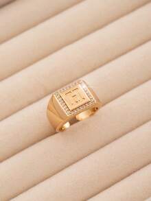1pc Luxury Style 26 Letter Block Single-Sided Exquisite Cubic Zirconia Embellished Open Ring, Delicate Jewelry Accessory Suitable For Teenagers Daily Wear, 26 Initial Letter Ring Is An Ideal Gift For Friends - Gold - View 22