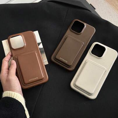 兼容iPhone16promax亮面复古卡片夹手机壳，纯色手机壳简约纯色休闲风，商务风，还有15或14系列款可选