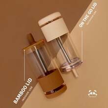 Pandaloo® - Vasos de vidrio con tapas y pajitas de 20 onzas líquidas, tamaño perfecto, taza de café helado, taza de licuado con tapa de bambú y tapa sobre la marcha, vaso de vidrio con pajita (1 - Rapsodia lila y lila - Ver 3